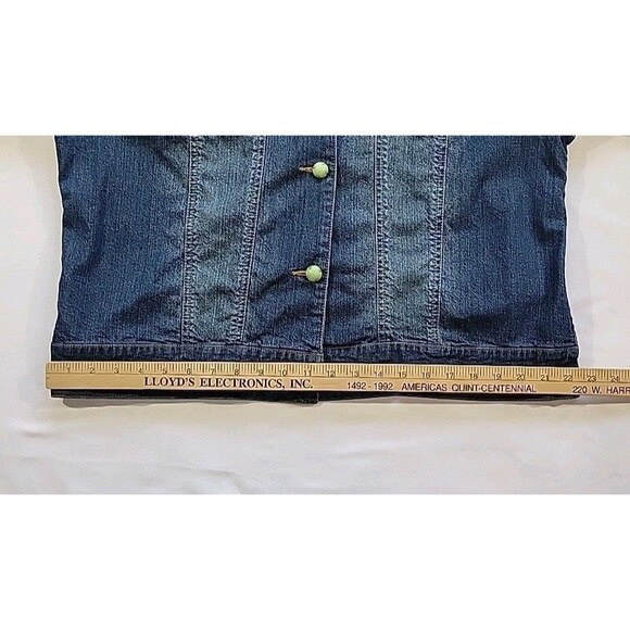 Coldwater Creek Denim Jacket Green Jeweled Buttons Southwestern Boho Size Large - Picture 12 of 14